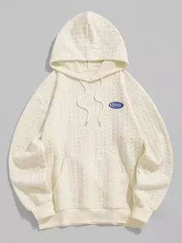 ZAFUL Мужская толстовка с капюшоном с длинными рукавами и жаккардовым узором и нашивками в виде букв S света кофе