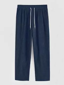 ZAFUL Мужские минималистичные однотонные прямые повседневные вельветовые брюки с завязками M глубокий/синий