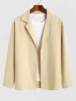 ZAFUL Мужская однотонная хлопковая и льняная текстурированная куртка с воротником-лацканами, пуговицами спереди, повседневная, с длинными рукавами S света кофе