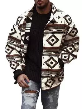 ZAFUL Мужская куртка с этническим ацтекским принтом, застежкой на пуговицы и отложным воротником S глубокая кофе