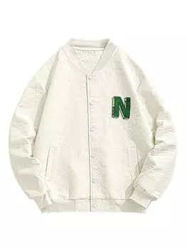 ZAFUL Мужская куртка в стиле колледжа с однотонной жаккардовой текстурой, вышитыми аппликациями в виде алфавита и воротником-бейсболкой S белый