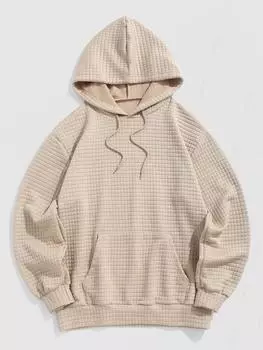 ZAFUL Мужская однотонная фактурная кофта с карманами-кенгуру с длинными рукавами и капюшоном M света кофе