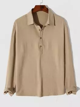 ZAFUL Мужская однотонная фактурная рубашка с длинными рукавами и полупуговицами S света кофе