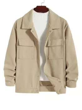 ZAFUL Мужская однотонная куртка из искусственной шерсти с карманом-клапаном на пуговицах спереди и отложным воротником S света кофе