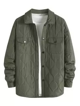 ZAFUL Мужская однотонная повседневная стеганая куртка с клапаном на кнопках и карманами-карго S зелёный