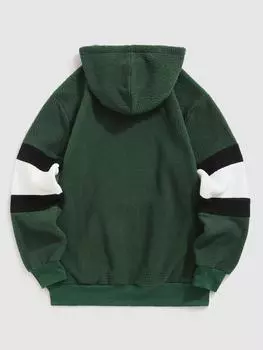 ZAFUL Мужская повседневная флисовая пушистая толстовка с капюшоном с цветными блоками и аппликацией в виде медведя из мультфильма S