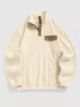 ZAFUL Мужская повседневная флисовая толстовка с цветными блоками, пуговицами и воротником-стойкой S света кофе