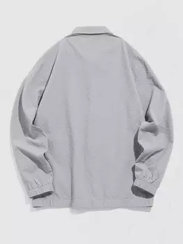 ZAFUL Мужская повседневная однотонная фактурная куртка из сирсакера с длинными рукавами, отложным воротником и пуговицами S серый