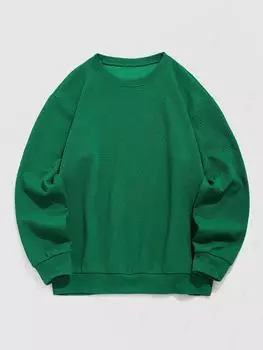 ZAFUL Мужская повседневная повседневная жаккардовая толстовка с заниженной линией плеч, однотонная, с круглым вырезом S зелёный