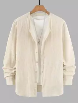 ZAFUL Мужская повседневная рубашка из хлопка и льна с фактурной отделкой и длинными рукавами на пуговицах S света кофе