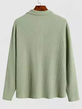ZAFUL Мужская повседневная рубашка-пуловер из жатой текстурированной однотонной ткани с воротником на пуговицах и длинными рукавами S светло-зеленый