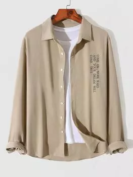 ZAFUL Мужская повседневная рубашка с длинным рукавом и надписью WORK HARD на пуговицах S света кофе