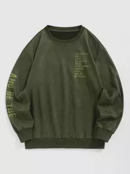 ZAFUL Мужская повседневная толстовка из искусственной замши с заниженной линией плеч, длинным рукавом, круглым вырезом и буквенным принтом S глубокий/зелёный