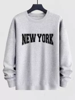 ZAFUL Мужская повседневная толстовка-пуловер с круглым вырезом и надписью NEW YORK S светло-серый