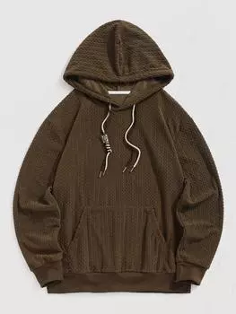 ZAFUL Мужская повседневная V-образная толстовка с капюшоном из искусственного меха с завязками и длинными рукавами, с карманом-кенгуру S глубокая кофе