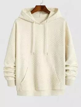 ZAFUL Мужская повседневная жаккардовая толстовка с капюшоном и длинными рукавами с ромбами и карманом-кенгуру S света кофе