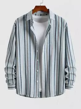 ZAFUL Мужская рубашка с длинными рукавами и застежкой на пуговицы спереди в полоску S синий