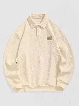 ZAFUL Мужская толстовка-пуловер с геометрическим фактурным узором и отложным воротником, длинными рукавами S света кофе