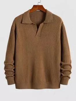 ZAFUL Мужские базовые однотонные повседневные свитера-пуловеры в минималистском стиле с зазубренным воротником S кофейный