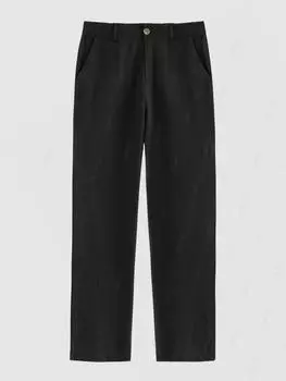 ZAFUL Мужские однотонные брюки прямого покроя из хлопка и льна XL чёрный