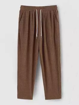 ZAFUL Мужские однотонные повседневные брюки из флиса с текстурой прямого кроя и завязками на завязках XL глубокая кофе