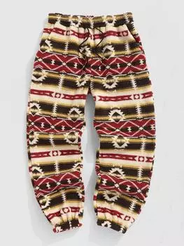 ZAFUL Мужские повседневные брюки из флиса с этническим ацтекским геометрическим принтом и завязками на щиколотку XL красный