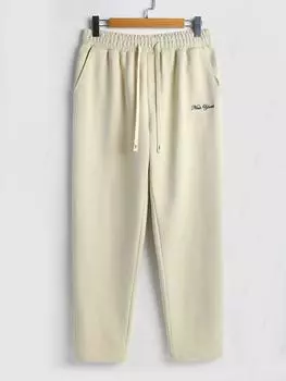 ZAFUL Мужские повседневные брюки из твила с вышивкой New York Letter S света кофе