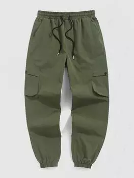 ZAFUL Мужские уличные брюки-карго с несколькими карманами, однотонные, с завязками на щиколотку, с широкими ступнями S зелёный/глубокий