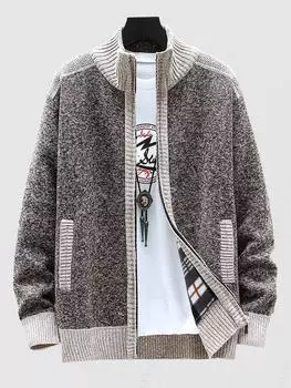 ZAFUL Мужской повседневный свитер в стиле пэчворк с цветными блоками Кардиган M коричневый