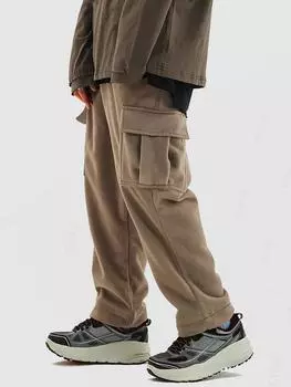 ZAFUL Однотонные брюки-карго из флиса с множеством карманов S света кофе