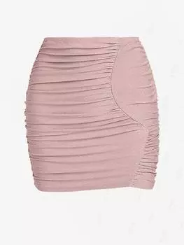 ZAFUL Slinky Ruched Matallic Sparkly Glitter Mini Skirt S светло-розовый