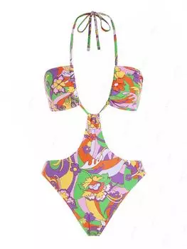 ZAFUL Слитный купальник-монокини с цветочным принтом и многофункциональным перекрещивающимся узором S оранжевый