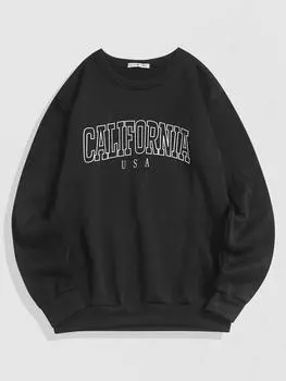 ZAFUL Streetwear California Contrasting Letter Fleece-lined Crewneck Vintage Sweatshirt S чёрный
