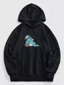 ZAFUL Толстовка с капюшоном и принтом животных в уличном стиле с изображением собак S чёрный