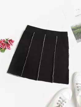 Zaful Stretch Waist A Line Knit Mini Skirt S чёрный