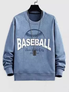 ZAFUL Свитшот из искусственной замши с графическим узором BASEBALL XS синий