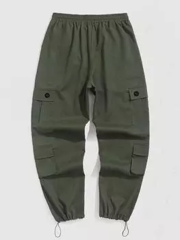 ZAFUL Уличные брюки-карго с несколькими карманами и завязками на шнурке Toggle S зелёный