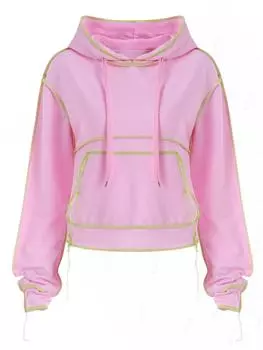 ZAFUL Толстовка с капюшоном и карманом на плече с отделкой сверху S светло-розовый