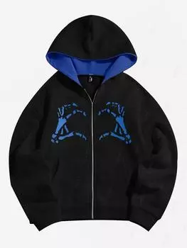 ZAFUL Толстовка с капюшоном на молнии с изображением рук скелета на Хэллоуин S чёрный
