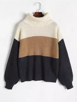 ZAFUL Водолазка с заниженной линией плеч, цветной джемпер-свитер S чёрный