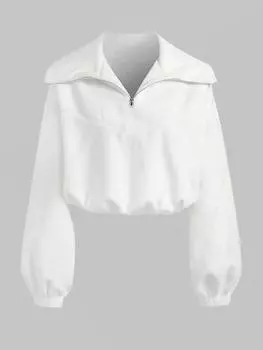 ZAFUL Женская повседневная флисовая текстурированная толстовка-пуловер с застежкой-молнией на половину длины M белый