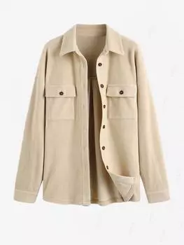 ZAFUL Женская повседневная однотонная рубашка с длинным рукавом и карманами-карго из флиса с текстурой S света кофе