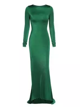 ZAFUL Женское сексуальное элегантное вечернее платье выпускного вечера однотонное длинное рукава со сборками и открытой спиной с русалочьим шлейфом макси-платье S глубокий/зелёный