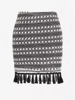 ZAFUL Women s Vacation Two Tone Tassel Mini Bodycon Skirt S чёрный