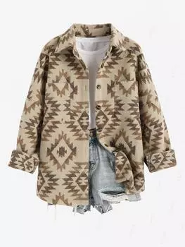 ZAFUL Женская этническая ацтекская племенная геометрическая куртка с передними карманами из шерстяной смеси S света кофе