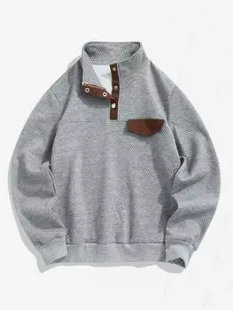 ZAFUL Женская цветная блоковая фальшивая карманная кофта с клапаном, планкой на пуговицах, отложным воротником, пуловер, свитшот L серый