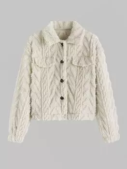ZAFUL Женская модная повседневная куртка-тедди с длинным рукавом и пушистым искусственным мехом, с фактурными клапанами S света кофе