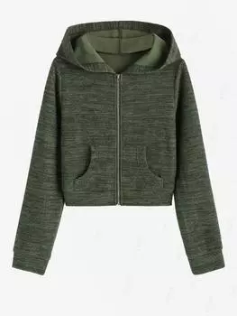 ZAFUL Женская повседневная трикотажная толстовка с капюшоном из меланжевого трикотажа с карманом на молнии спереди и длинным рукавом S глубокий/зелёный