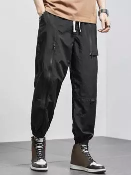 ZAFUL Zip and Pockets Design Beam Feet Cargo Pants S чёрный