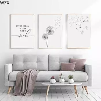 Загадай желание Одуванчик Плакат Печать Одуванчик в скандинавском стиле Настенная живопись Холст Картина Гостиная Спальня Детская Декор Домашний декор 21x30cm No Framed